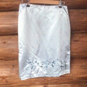 Ralph Lauren Metallic Silver Satin Fairy Beaded Black Label Y2K Skirt Size 8